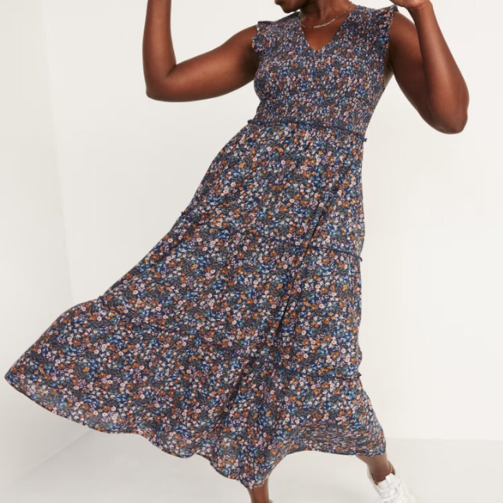 Old Navy Fit & Flare Smocked Floral Maxi Dress for Women Size XL